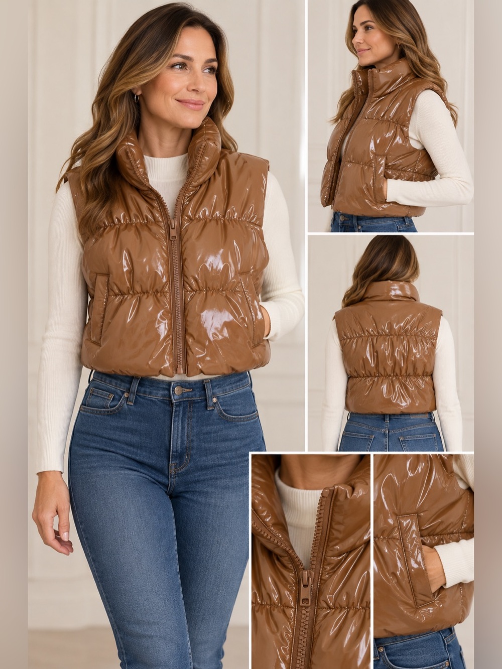 blue b. Puffer Vest. Glossy in Brown  NWT